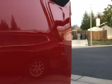Panel after paintless dent repair on a Dodge Ram